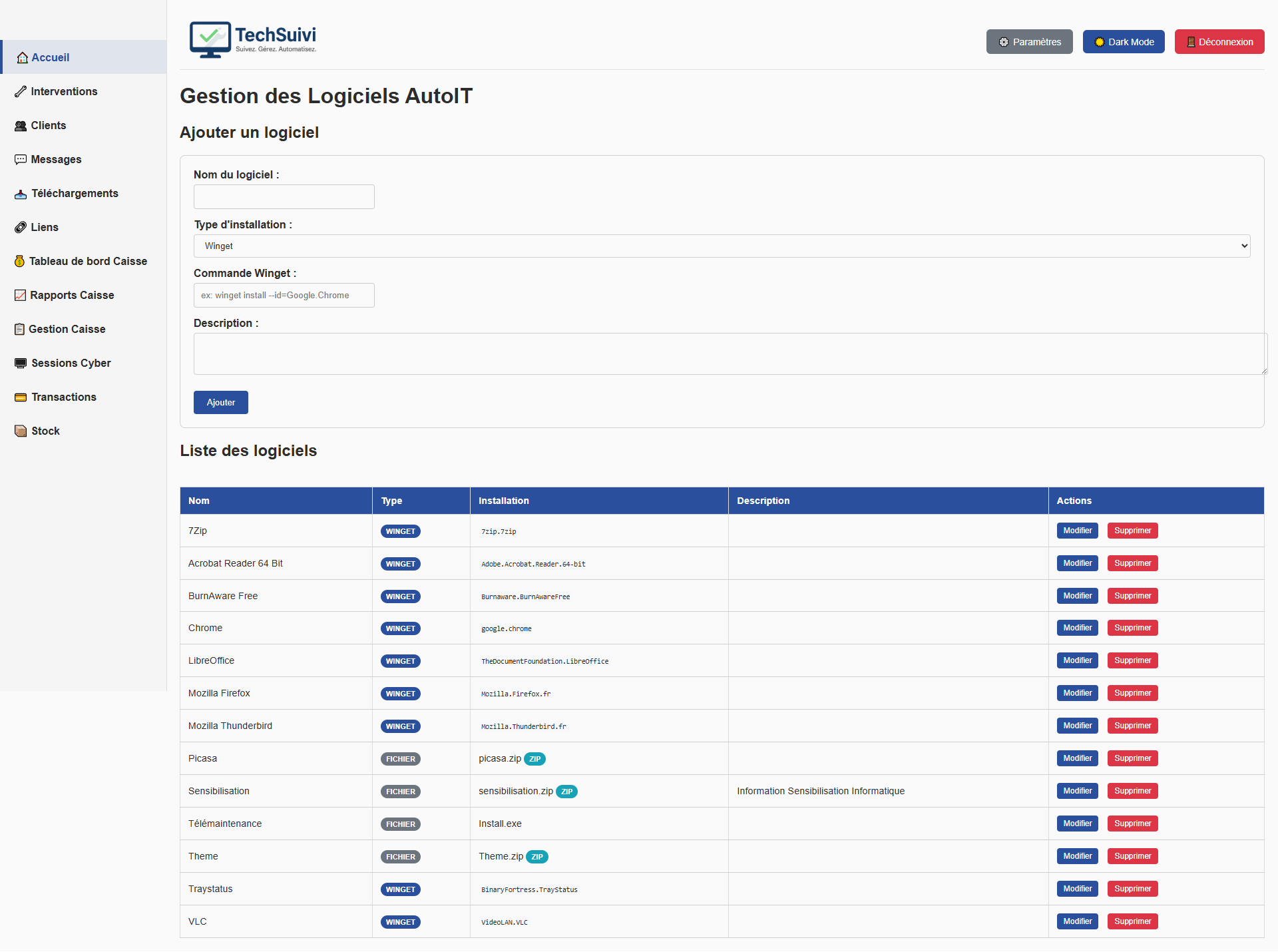 Logiciels à installer